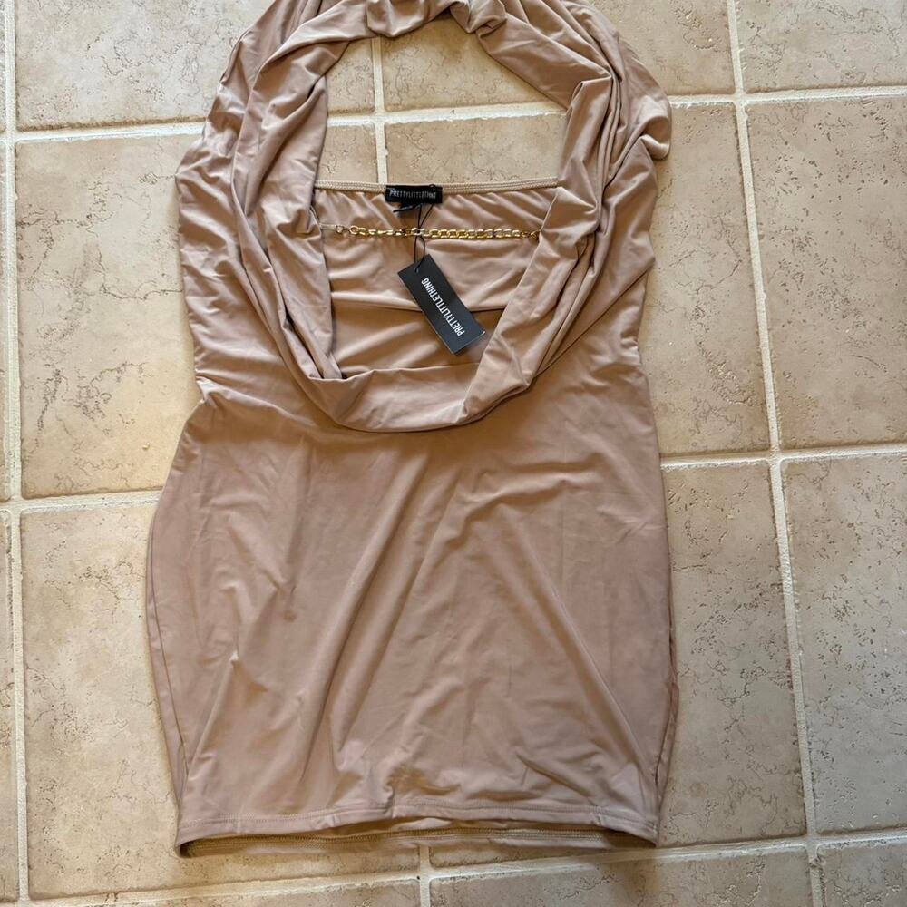 Tan prettylittlething cowl neck top/dress
